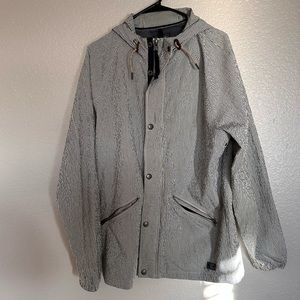 Abercrombie Fitch Dark Blue & White Hooded Windbreaker Pinstripe. Men’s size L